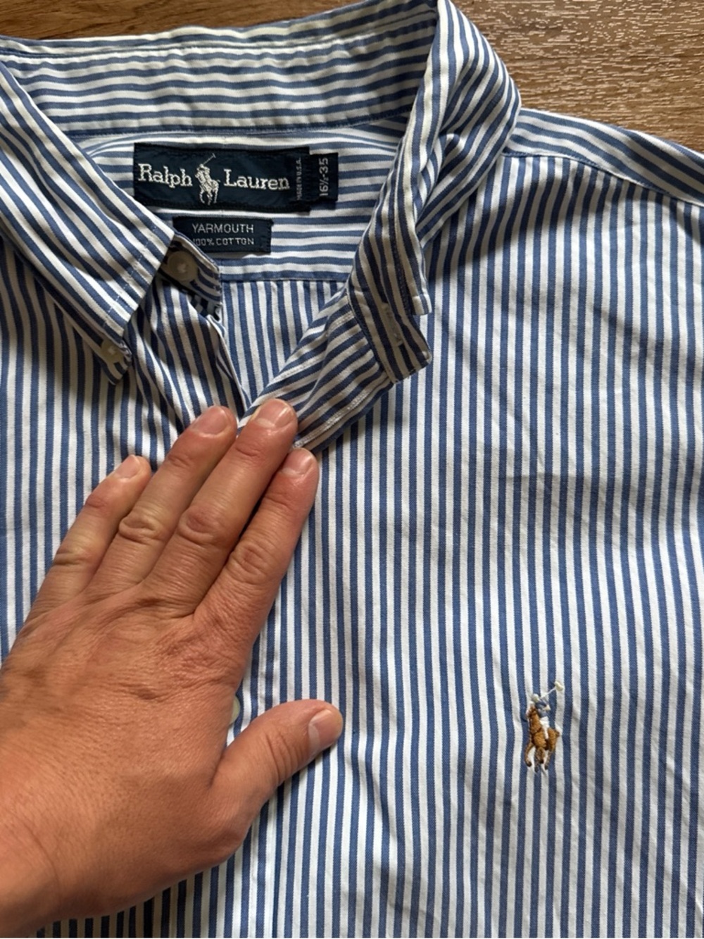 Ralph Lauren Blue and White Striped Button-Down Shirt